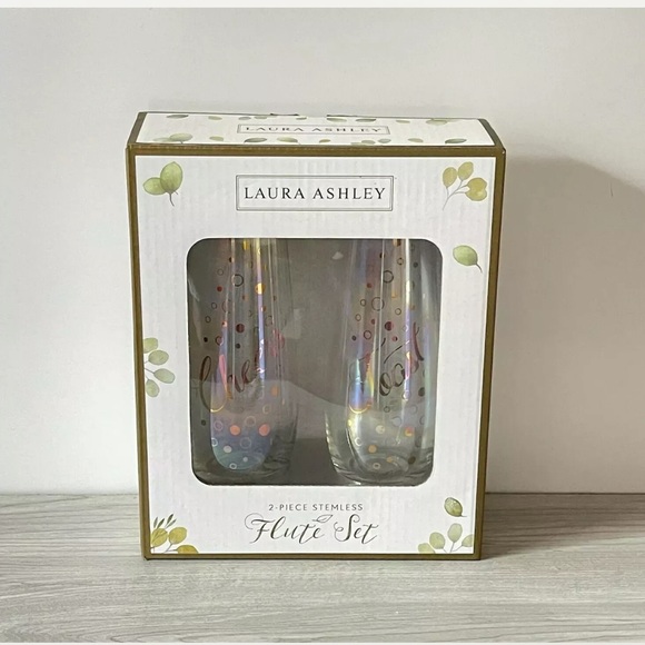 Laura Ashley Stemless Champagne Flutes Set of 2 Cheer & Toast Design - Picture 1 of 6